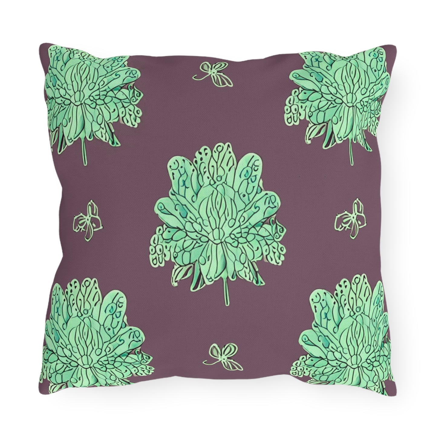 Mint Green Floral Butterflies 16" x 16" Outdoor Pillow