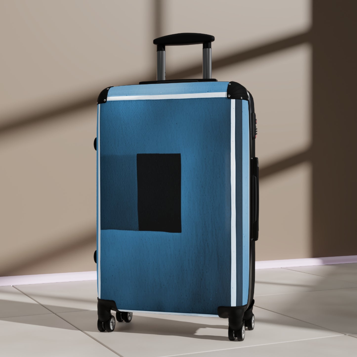 Blue Shadow Medium Suitcase with built in lock, 4 double-wheels, telescopic handle, and ABS back hard-shell