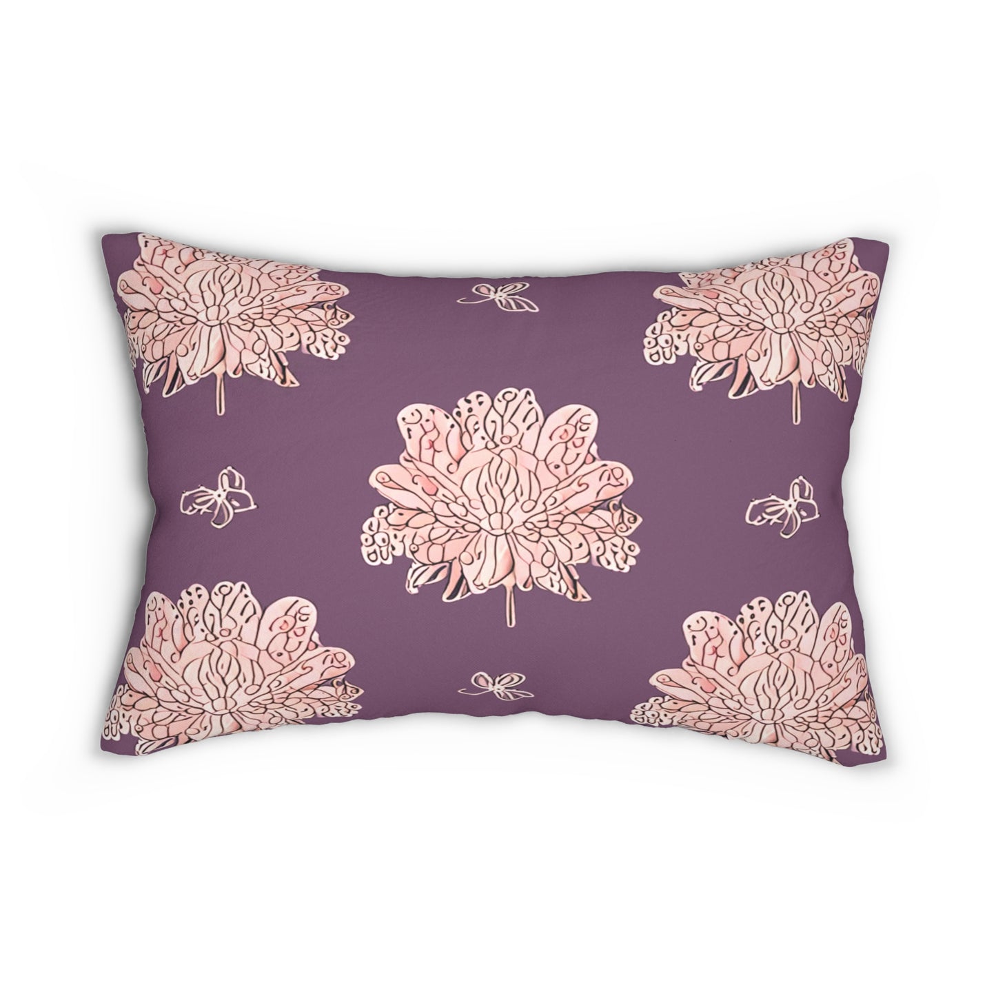 Pink Floral Butterflies Spun Polyester Lumbar Pillow, 20" x 14"