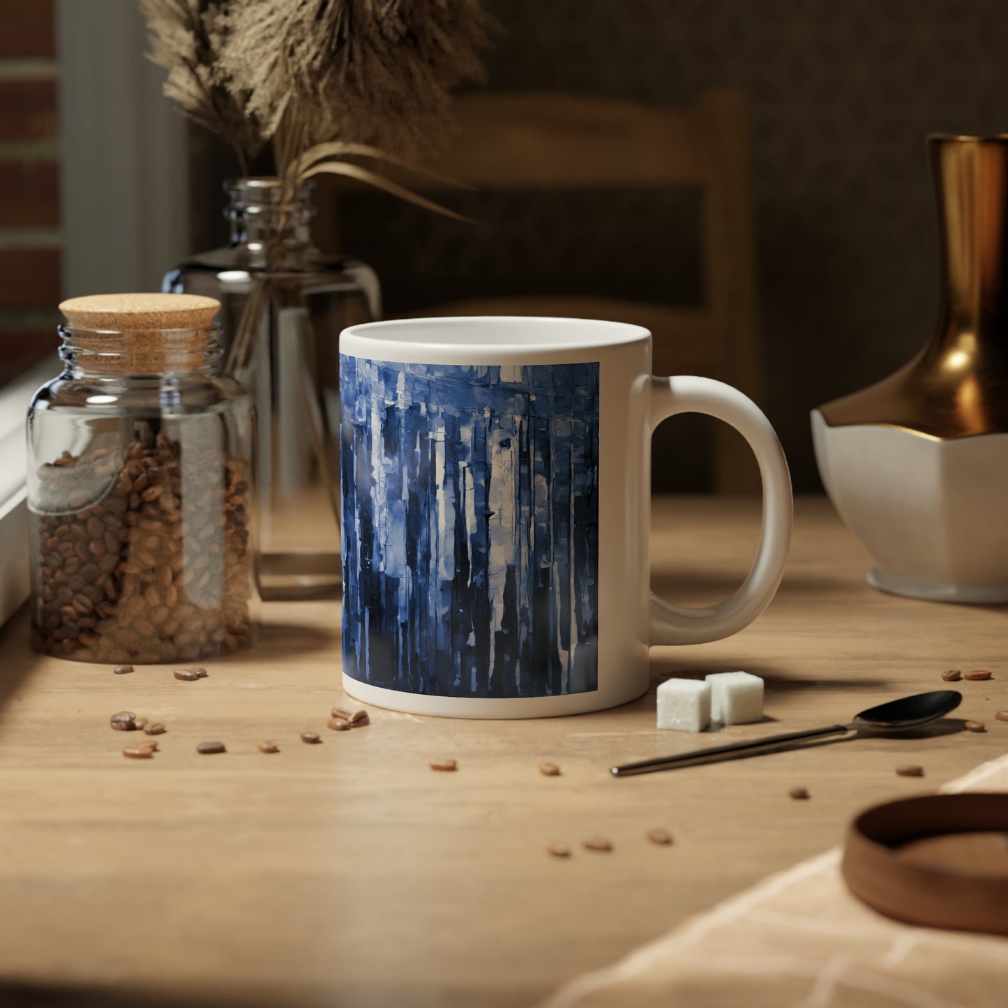 Striped Deep Blue 20 oz White Glossy Jumbo Mug