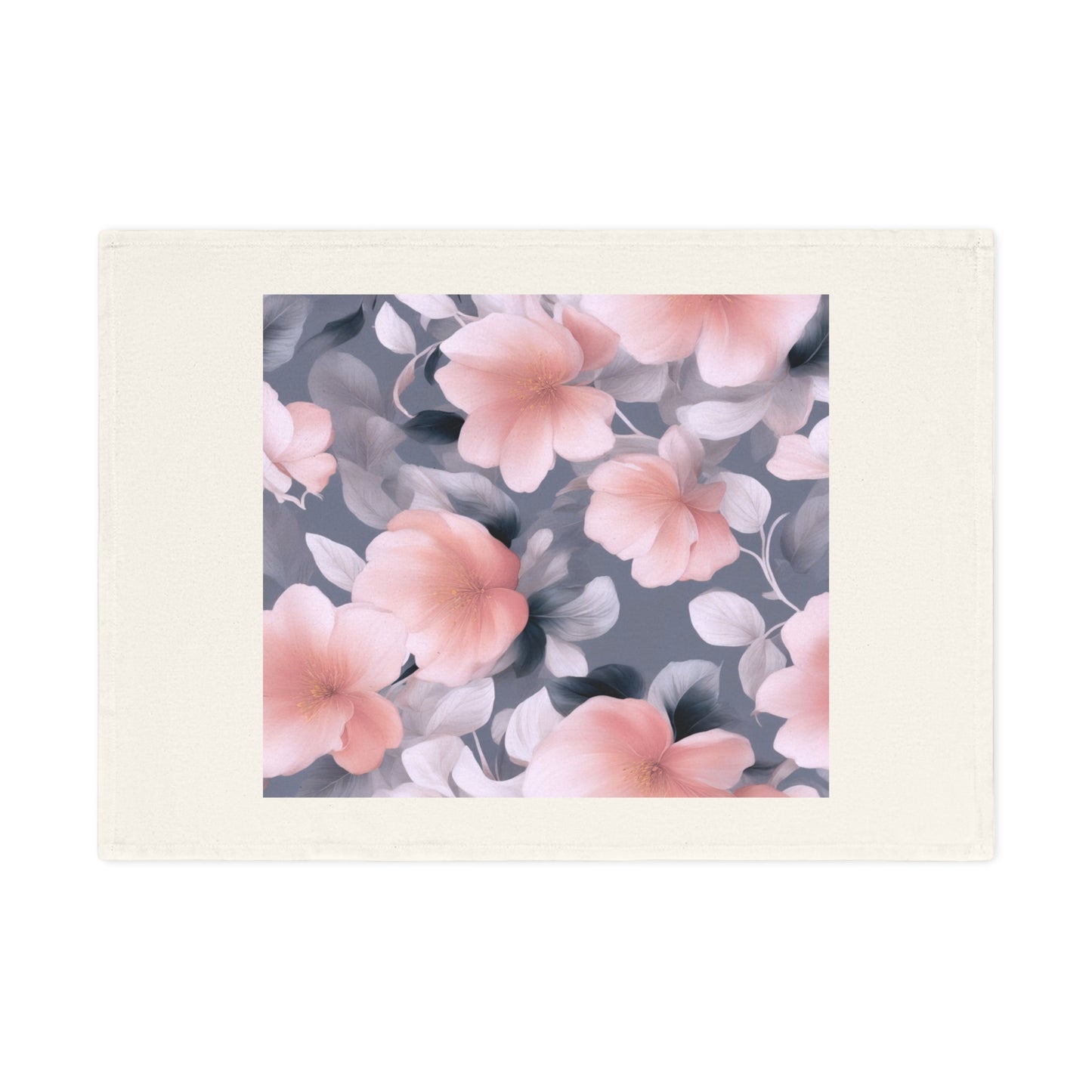 Peach and Blue Gray Floral Bunch Cotton Tea Towel 19.6" x 27.5"