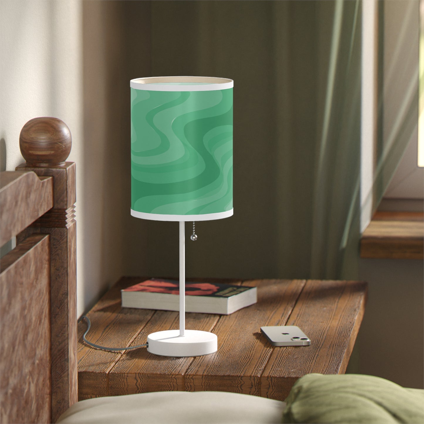 Mint Green Wavey Table Lamp on a White or Silver Stand, US|CA plug
