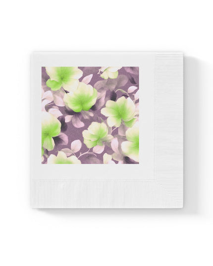 Lime Lavender Floral Bunch White Coined Napkins, 4.8" x 4.8"