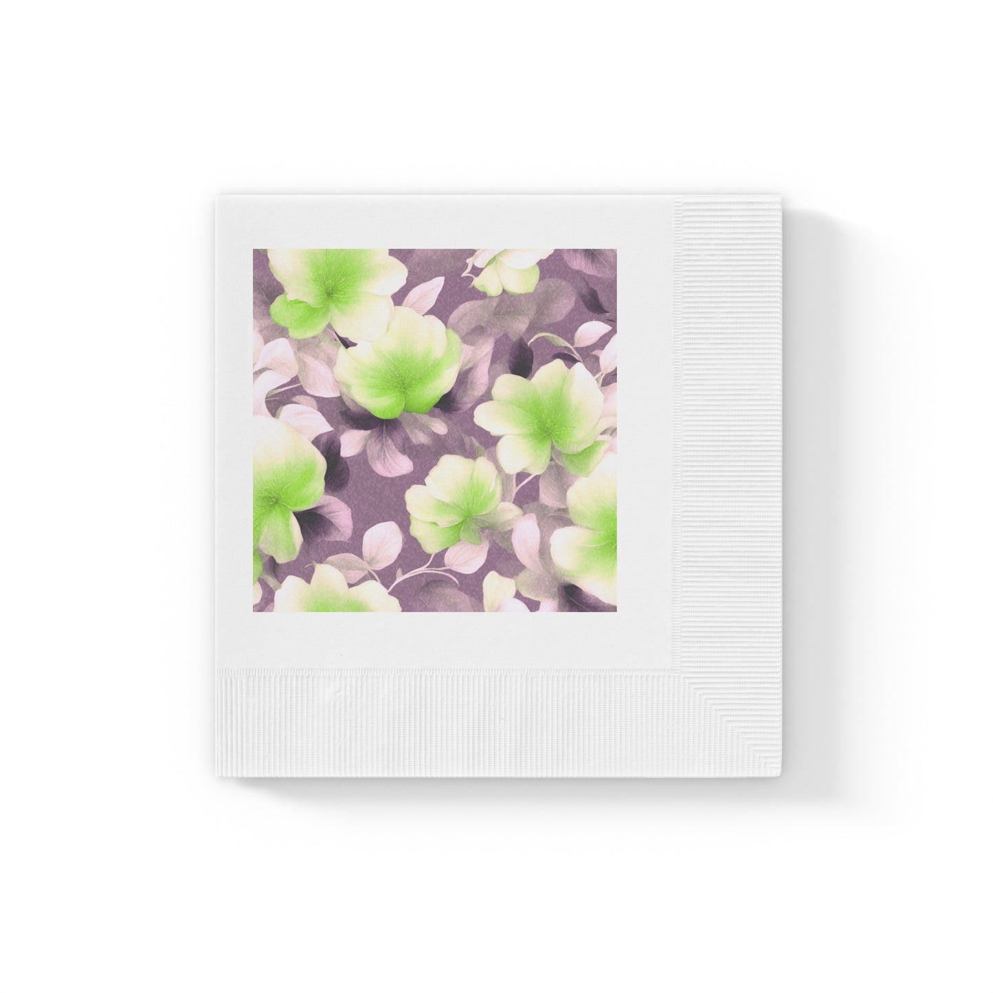 Lime Lavender Floral Bunch White Coined Napkins, 4.8" x 4.8"