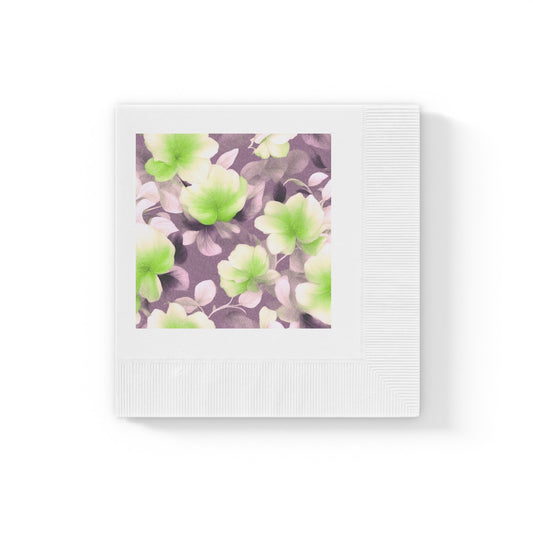 Lime Lavender Floral Bunch White Coined Napkins, 4.8" x 4.8"