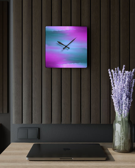 Dark Blue Green Sea Purple Fog Acrylic Wall Clock, Round or Square, 10.75" x 10.75"