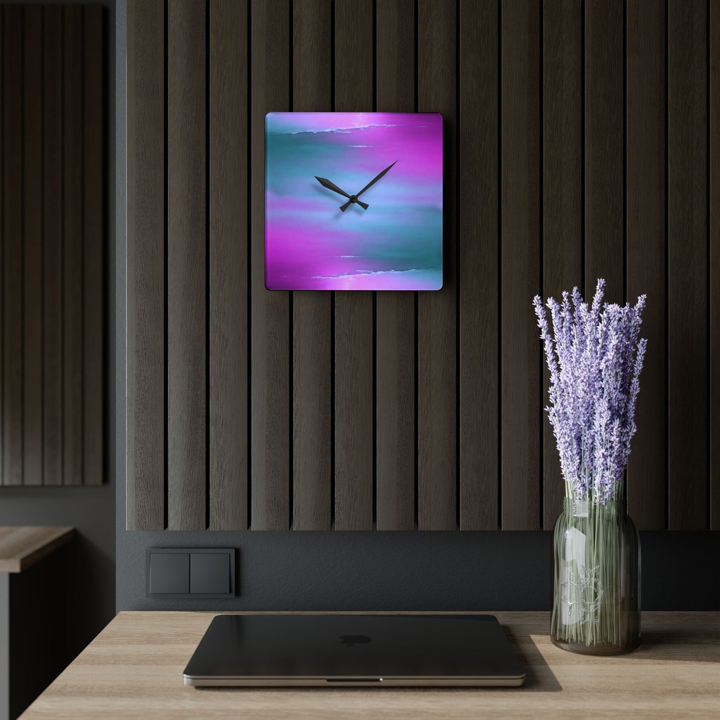 Dark Blue Green Sea Purple Fog Acrylic Wall Clock, Round or Square, 10.75" x 10.75"