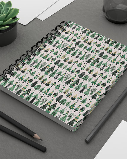 Mini Vintage Green Trees Spiral Bound Journal, 5" x 7" 150 pages