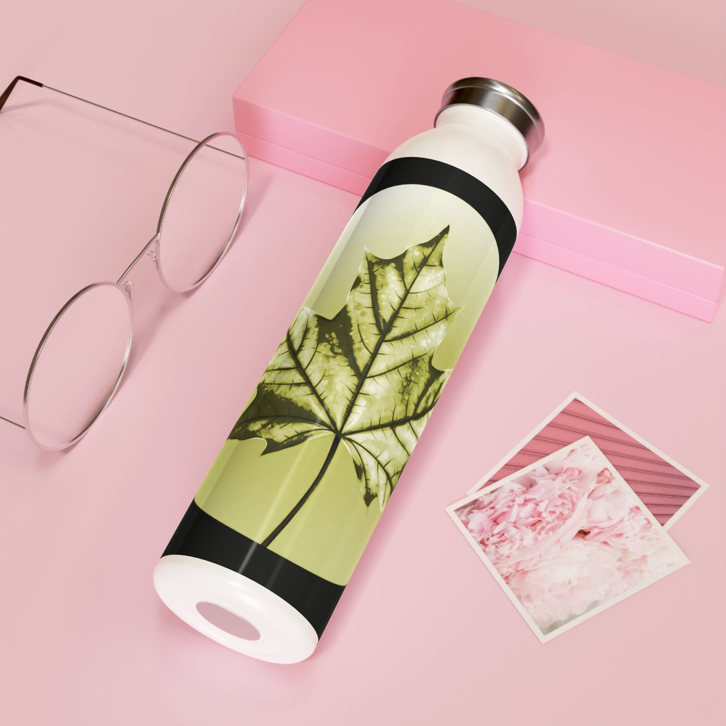 Lemongrass Maple Leaf Slim Water Bottle, 20 oz White