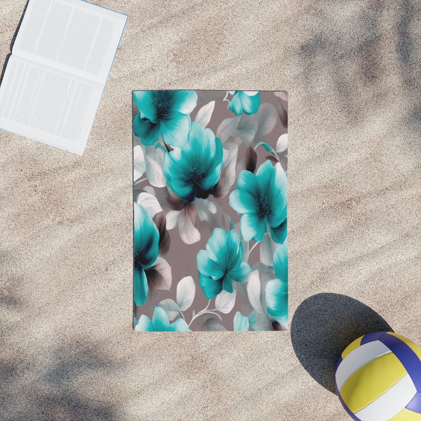 Tif Green Gray Floral Bunch Beach Towel, 18" x 27"