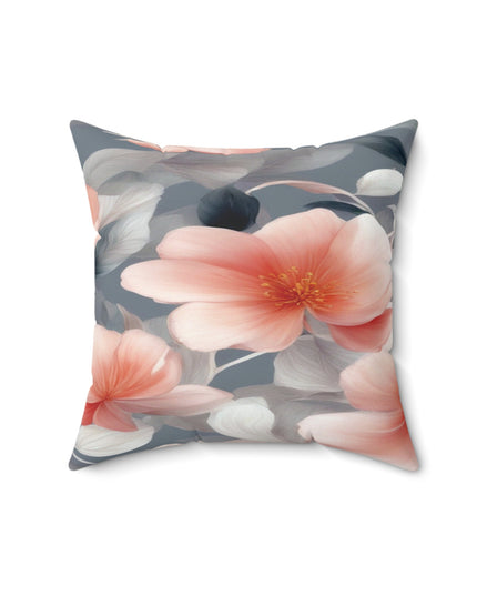 Red Blossom Floral Bunch Faux Suede Square Pillow, 16" x 16"