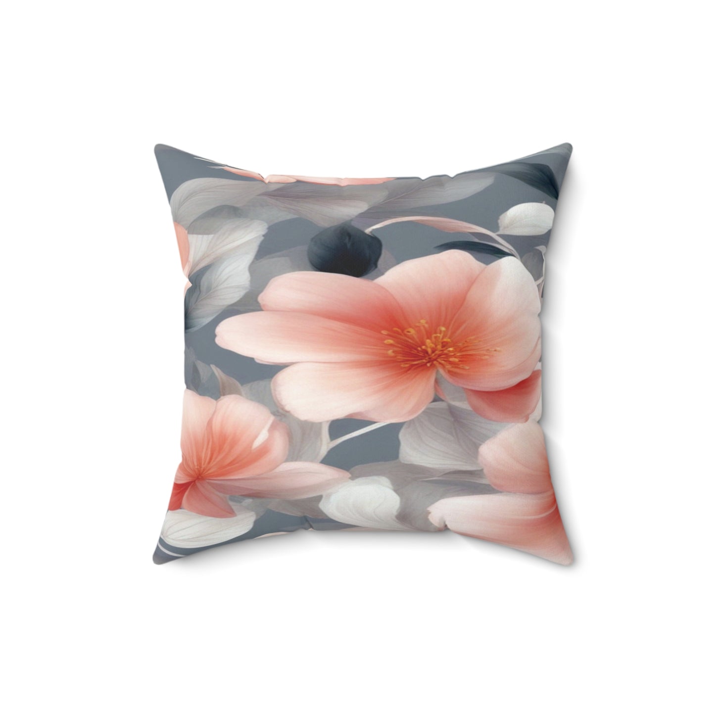 Red Blossom Floral Bunch Faux Suede Square Pillow, 16" x 16"