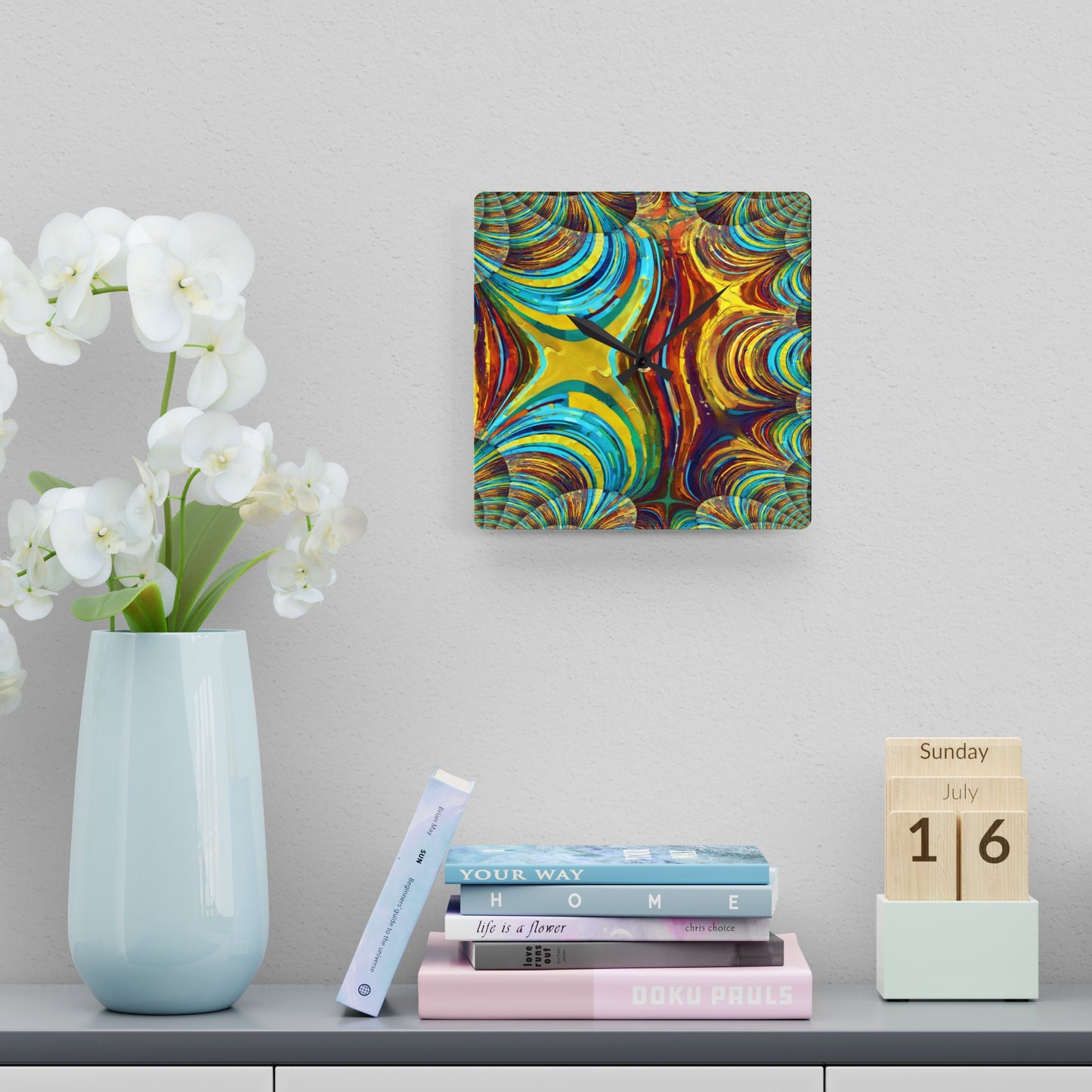 Uzi Spiral Alpha Acrylic Wall Clock, Round or Square, 10.75" x 10.75"
