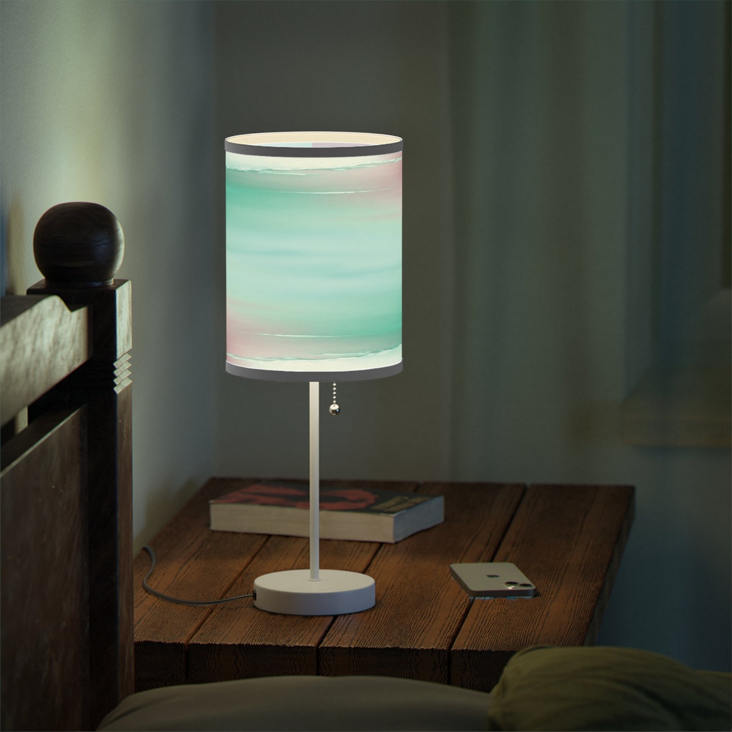 Green Sea Lavender Fog Table Lamp on a White or Silver Stand, US|CA plug