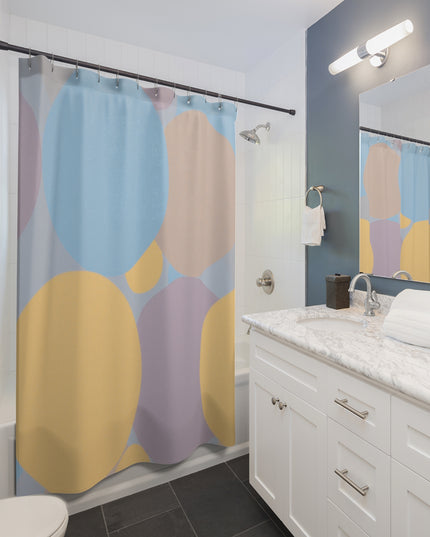 Pastel Baby Blue and Peach Patches Shower Curtains, 71" x 74"