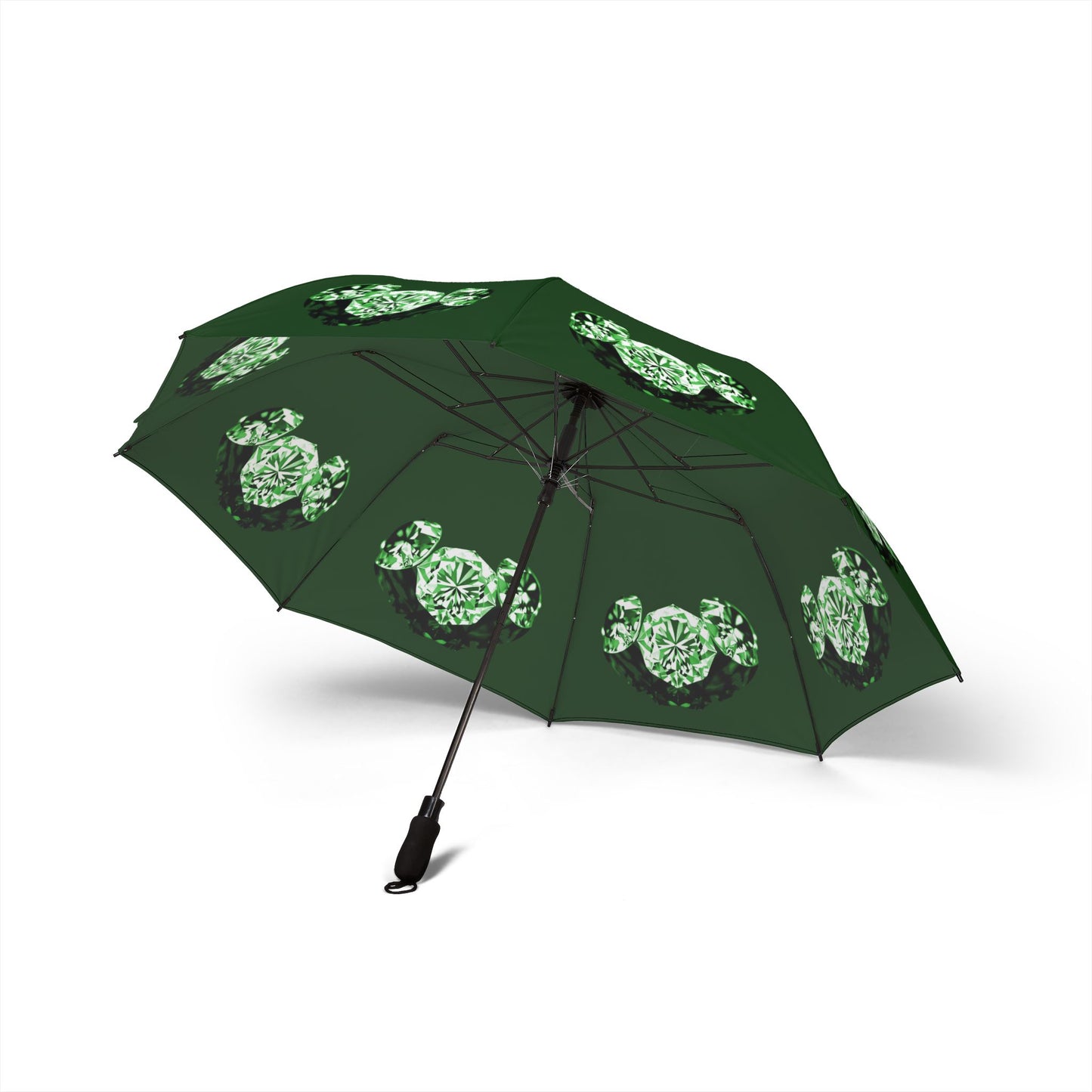 Stylish Dark Green Tri-Diamonds Foldable Umbrella - Compact & Chic