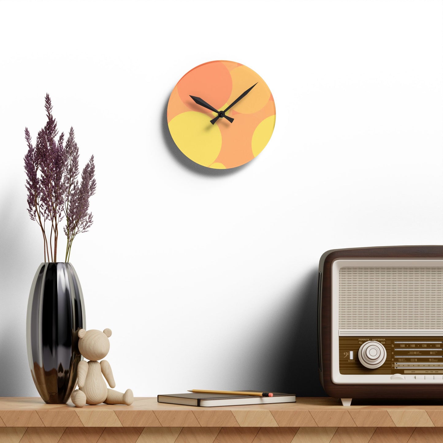 Pastel Bright Oranges Patches Acrylic Round Wall Clock, 8" x 8"