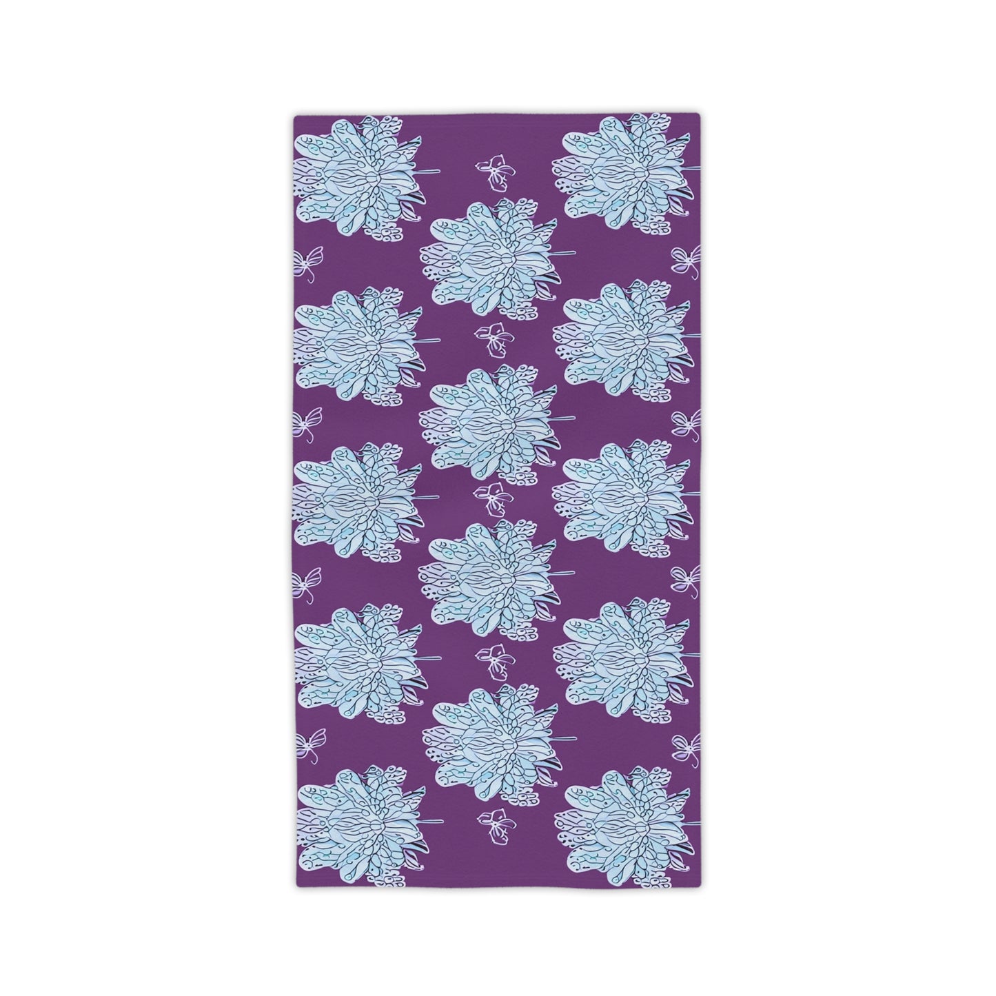 Blue Floral Butterflies Beach Towel, 24" x 44"