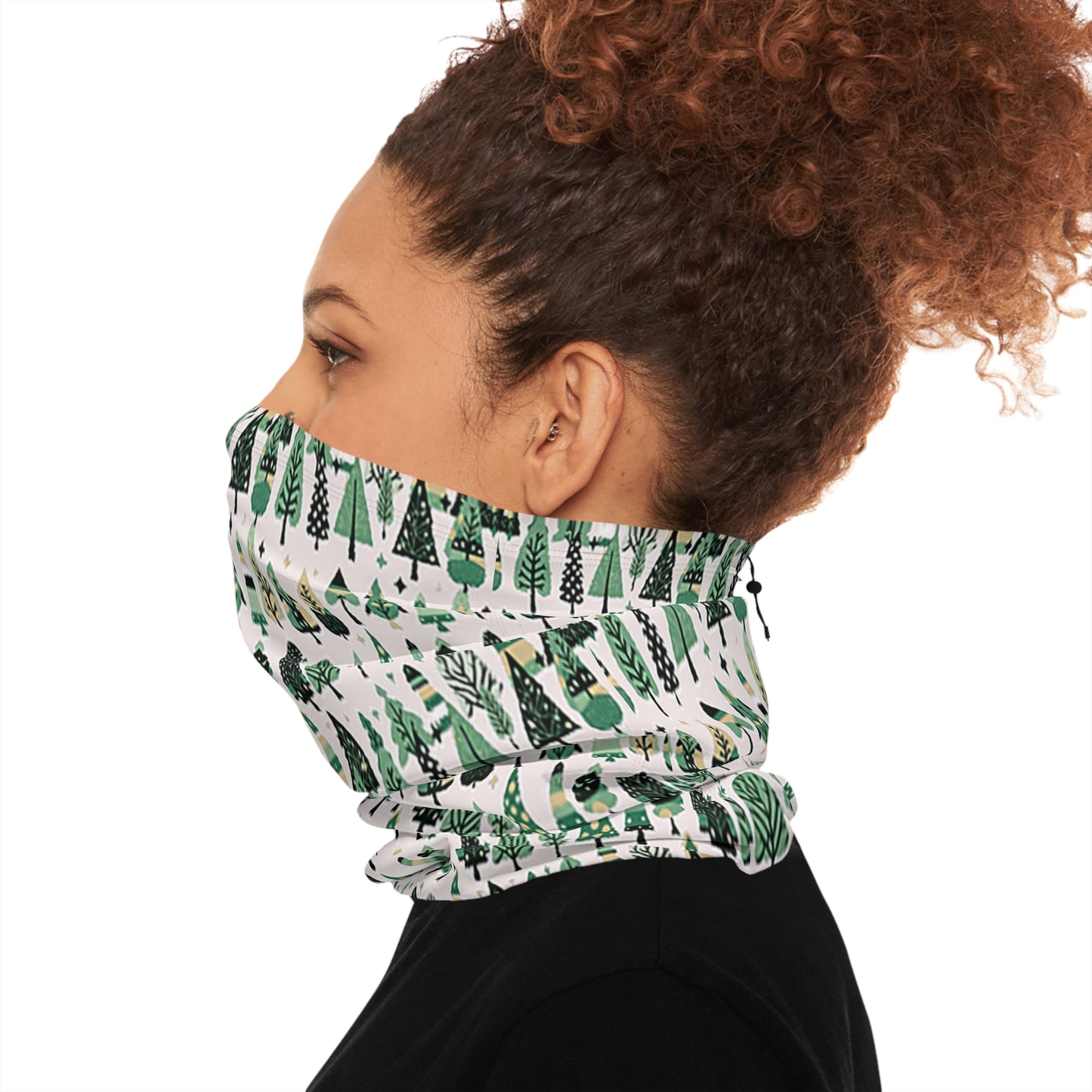 Mini Vintage Green Trees Winter Neck Gaiter With Drawstring