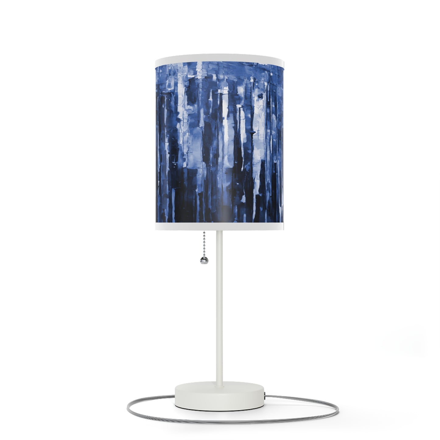 Striped Deep Blue Table Lamp on a White or Silver Stand, US|CA plug