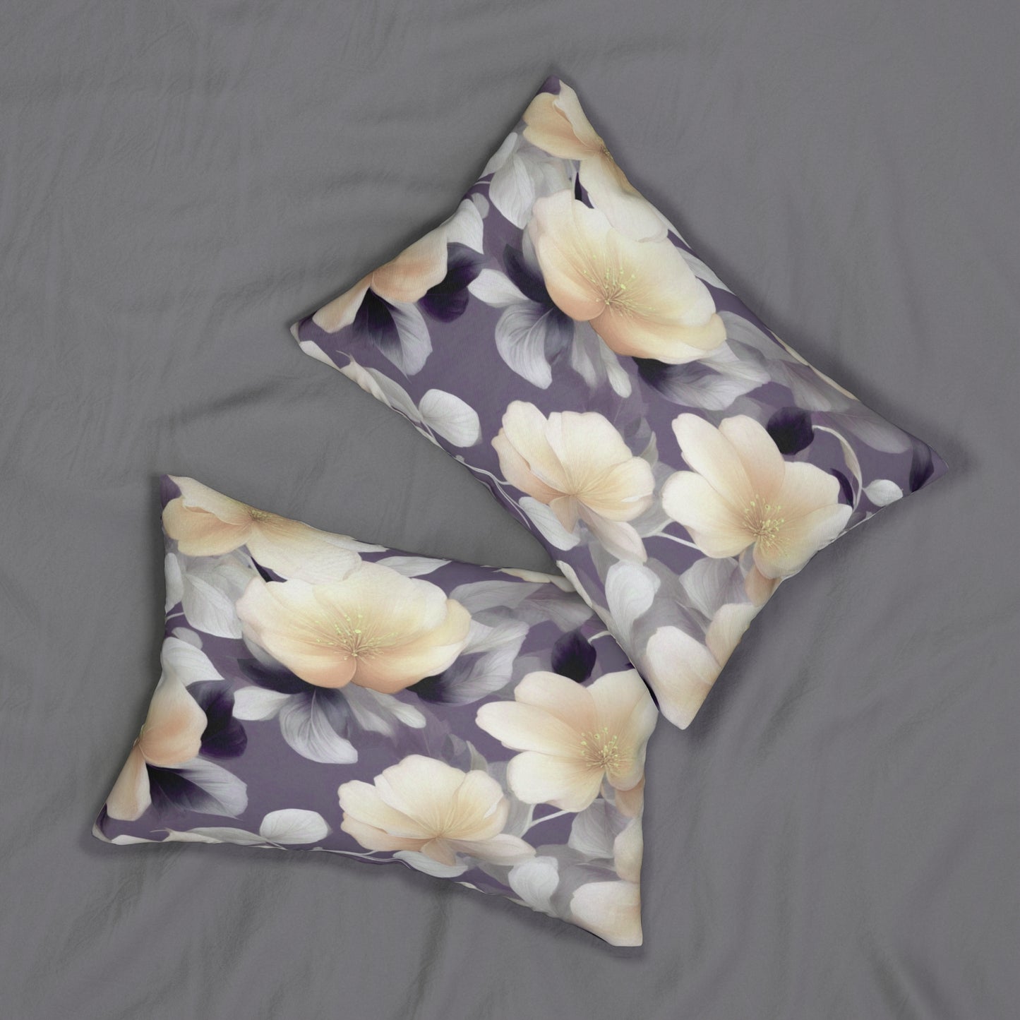 White Blush Floral Bunch Spun Polyester Lumbar Pillow, 20" x 14"