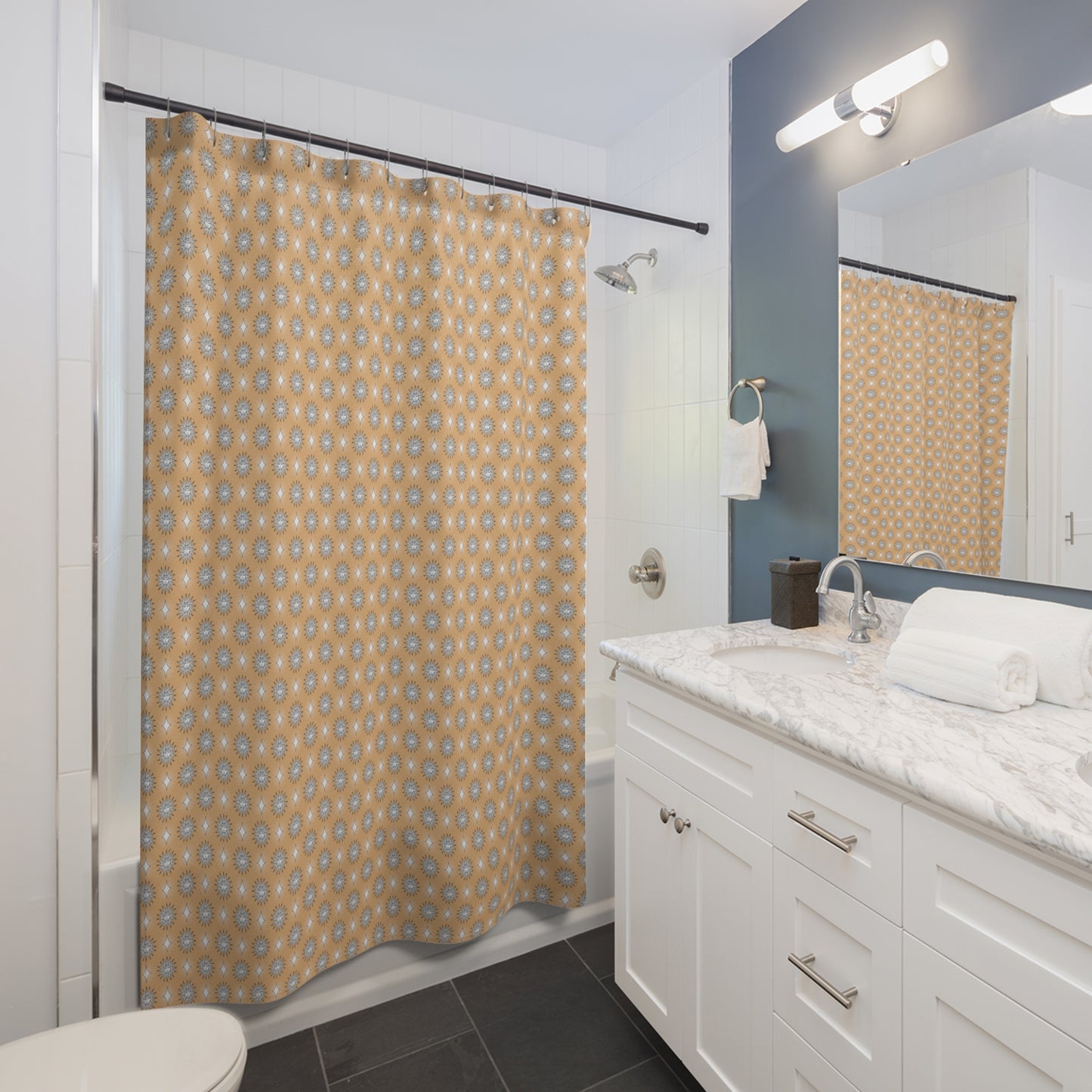 Tan Sunset Star-crossed Bodies Shower Curtain, 71" x 74"