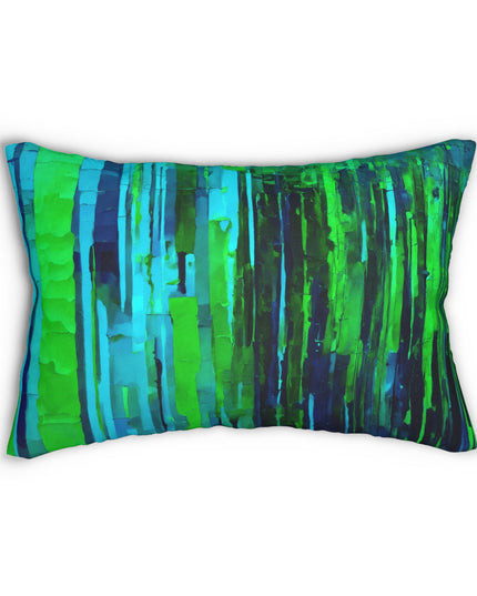 Striped Blue Green Spun Polyester Lumbar Pillow, 20" x 14"