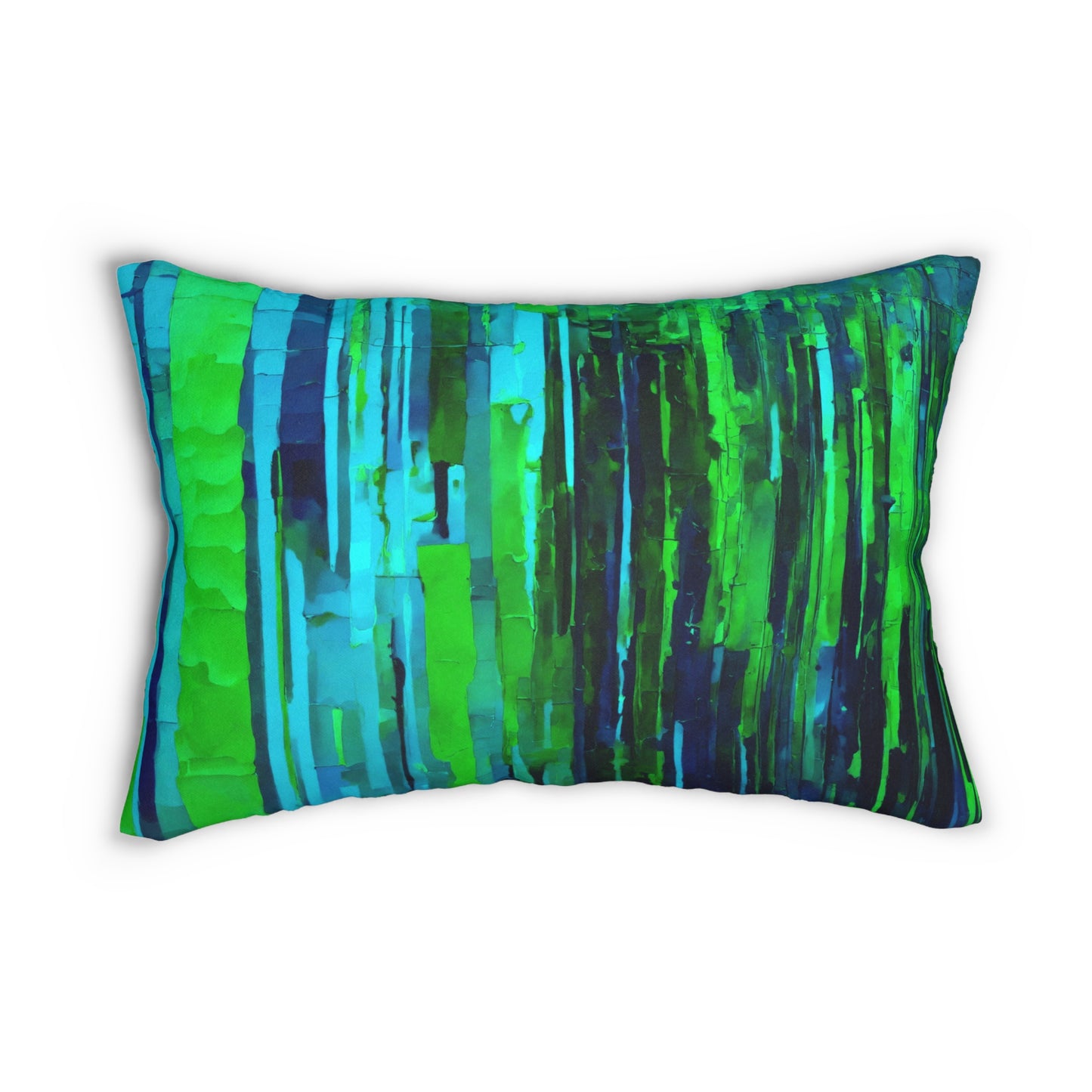 Striped Blue Green Spun Polyester Lumbar Pillow, 20" x 14"
