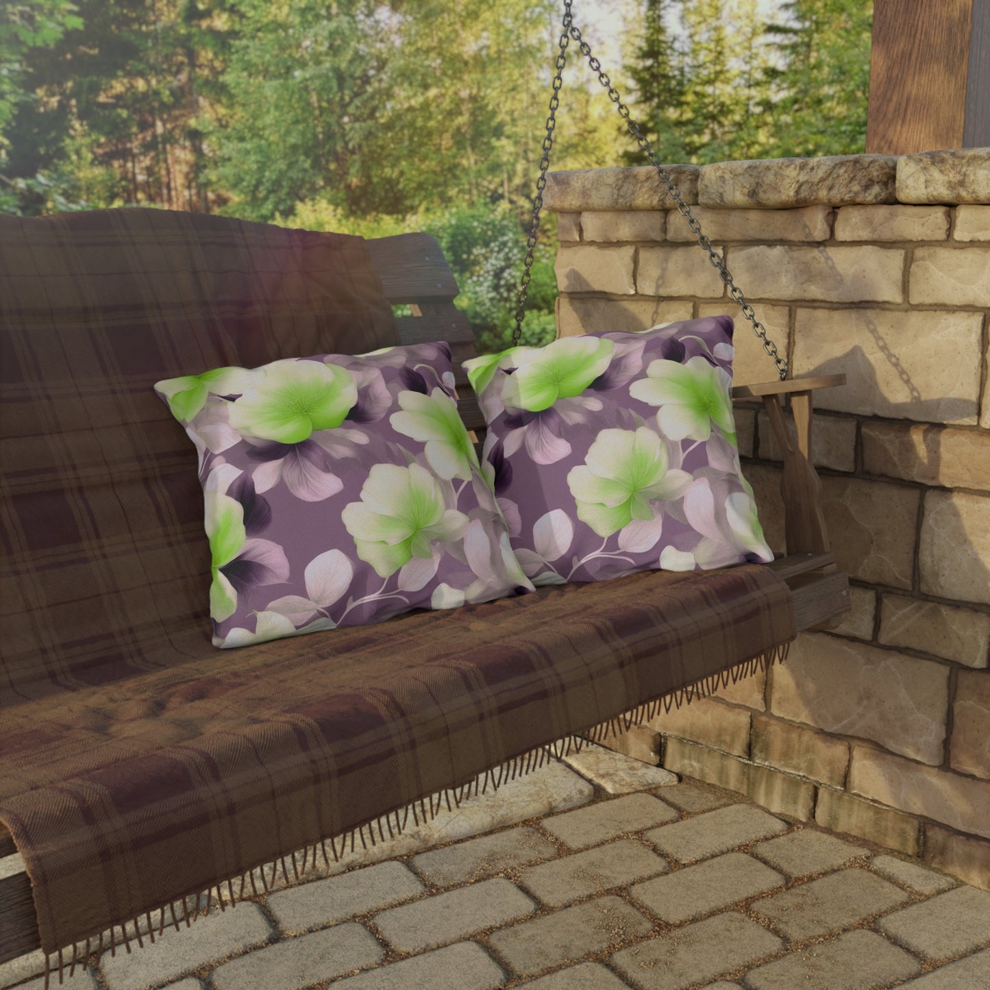 Lime Lavender Floral Bunch 18" x 18" Outdoor Pillow