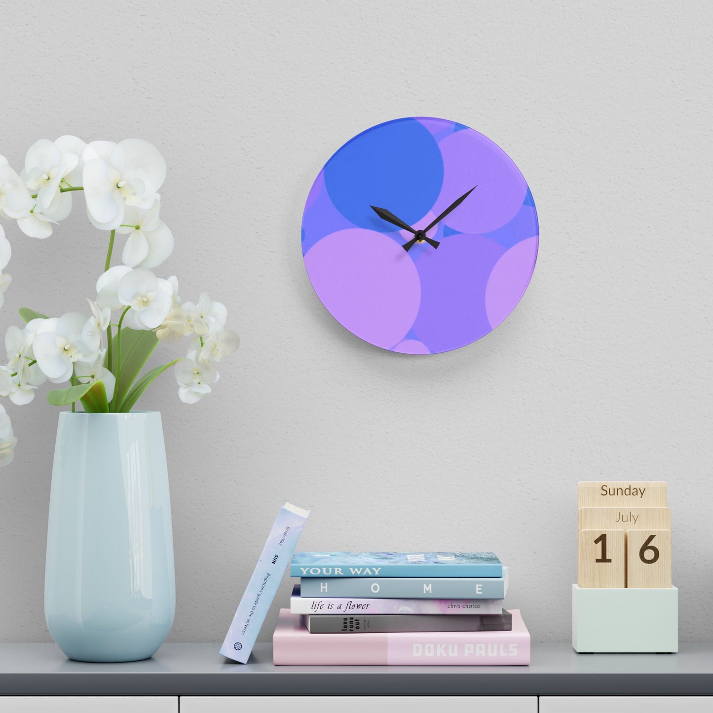 Pastel Purple Family Patches Acrylic Wall Clock, Round or Square, 10.75" x 10.75"
