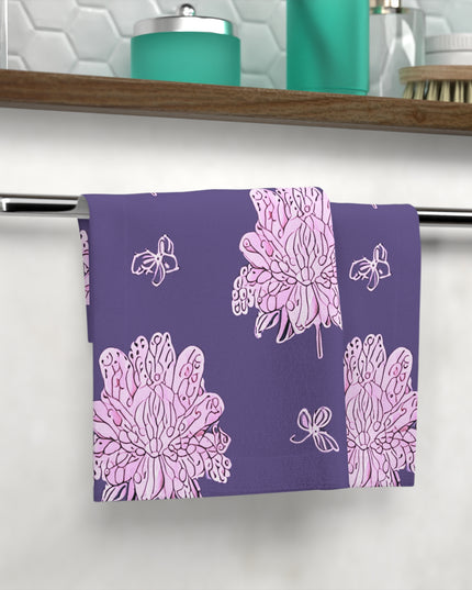 Magenta Floral Butterflies Face Towel, 13" x 13"