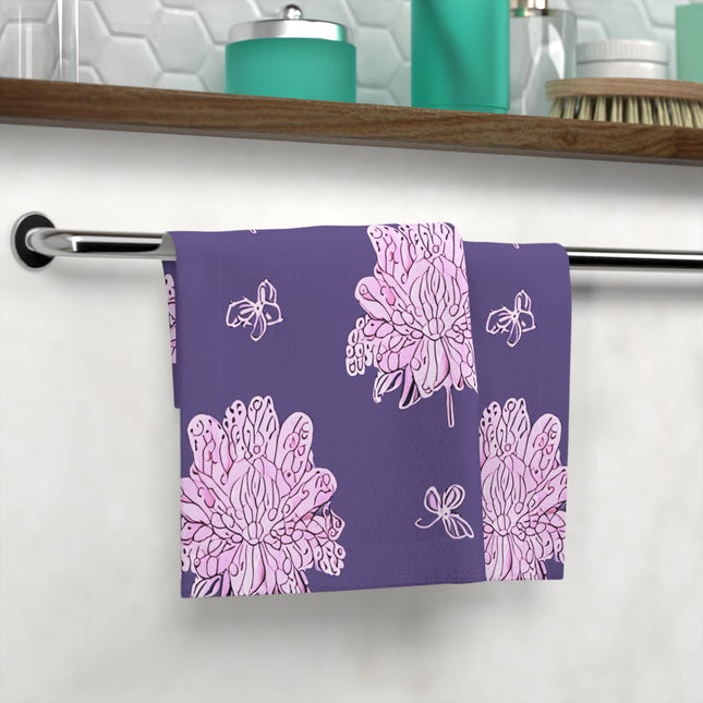 Magenta Floral Butterflies Face Towel, 13" x 13"