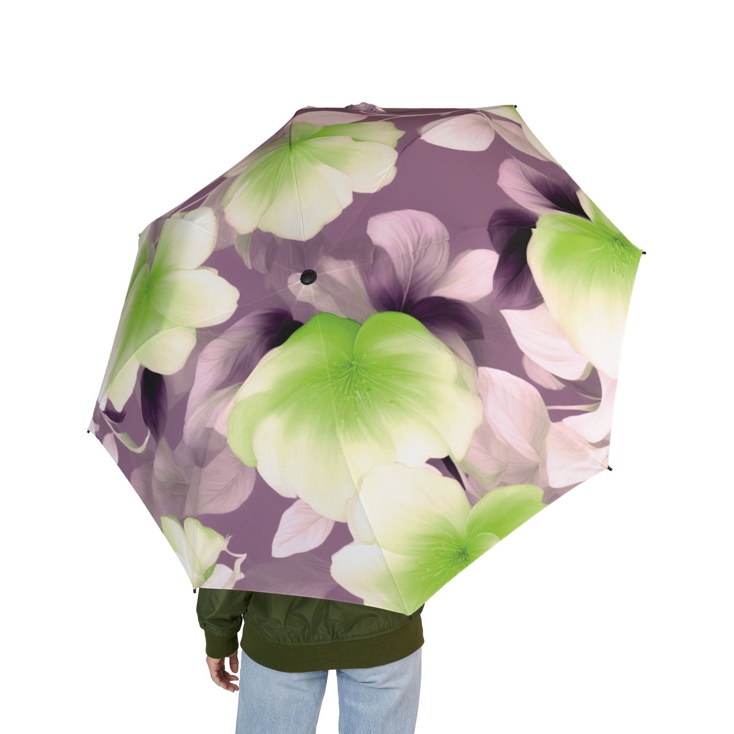 Lime Lavender Floral Bunch Foldable Umbrella - Compact & Chic