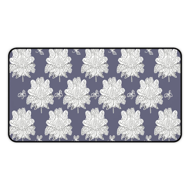White Floral Butterflies 12" x 22" Desk Mat
