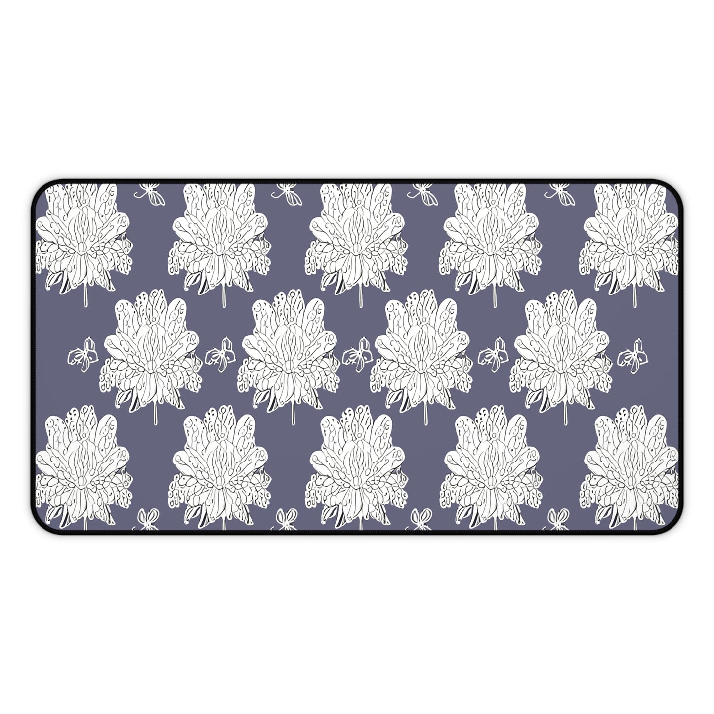 White Floral Butterflies 12" x 22" Desk Mat
