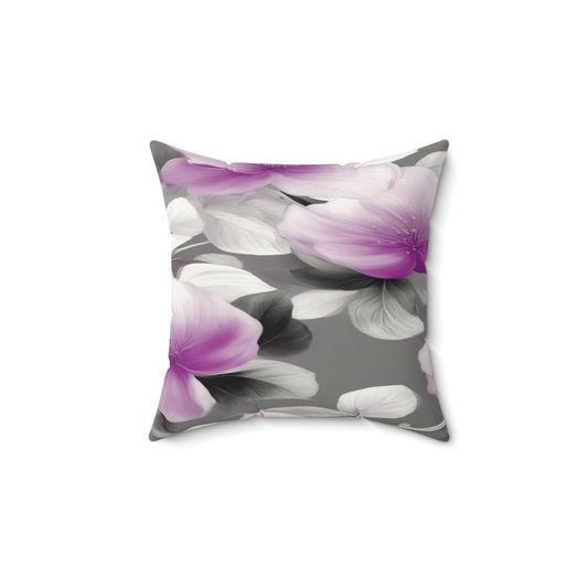 Purple Blossom Floral Bunch Faux Suede Square Pillow, 14" x 14"