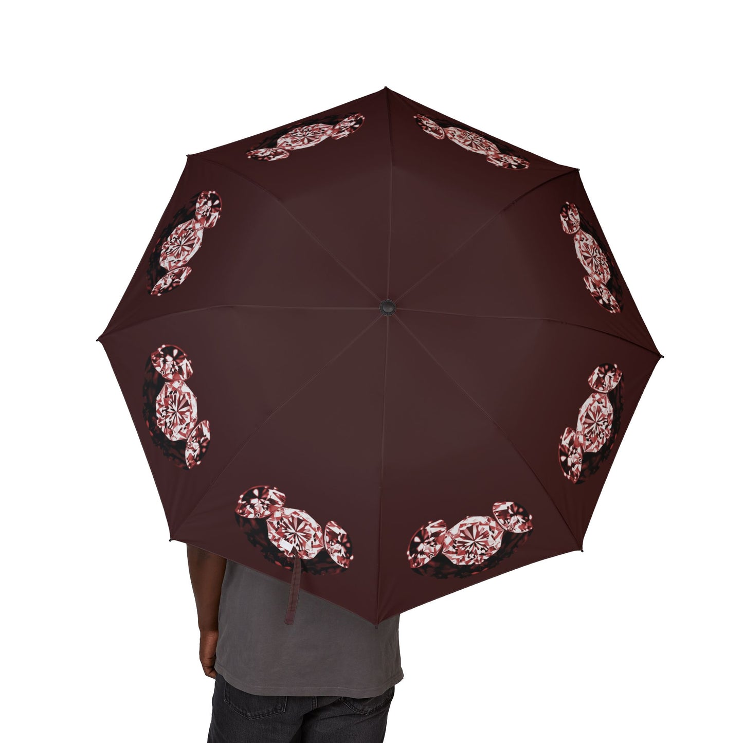 Stylish Garnet Tri-Diamonds Foldable Umbrella - Compact & Chic