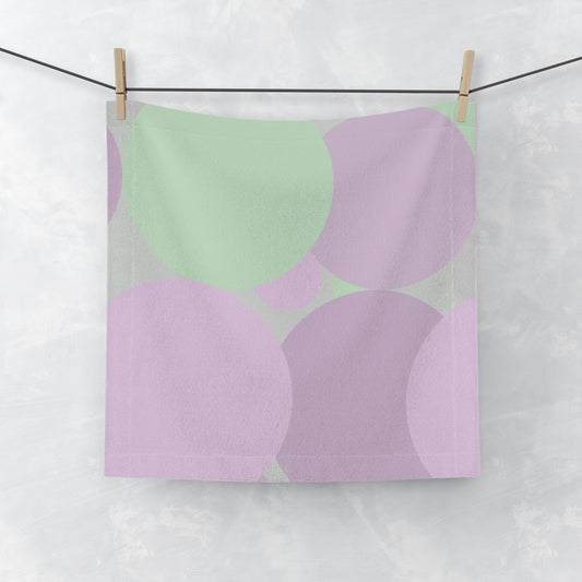 Pastel Lavender Purple and Soft Green Patches Face Towel, 13" x 13"