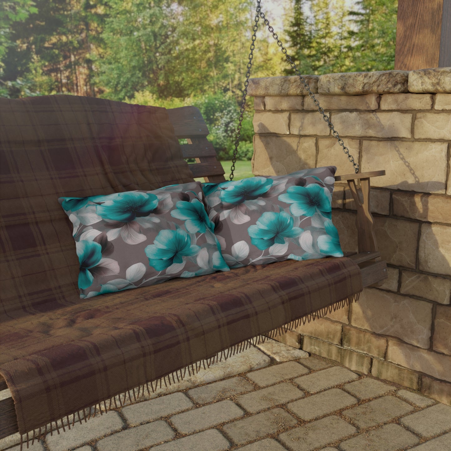 Tif Green Gray Floral Bunch Outdoor Pillow, 20" x 14"