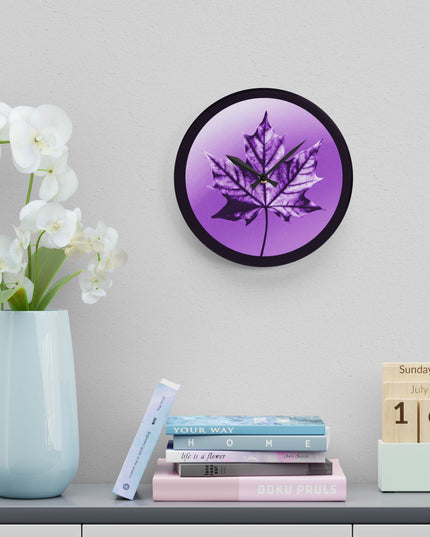 Purple Maple Leaf Acrylic Wall Clock, Round or Square, 10.75" x 10.75"