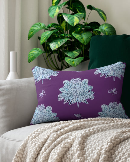 Blue Floral Butterflies Spun Polyester Lumbar Pillow, 20" x 14"