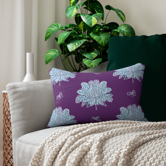 Blue Floral Butterflies Spun Polyester Lumbar Pillow, 20" x 14"