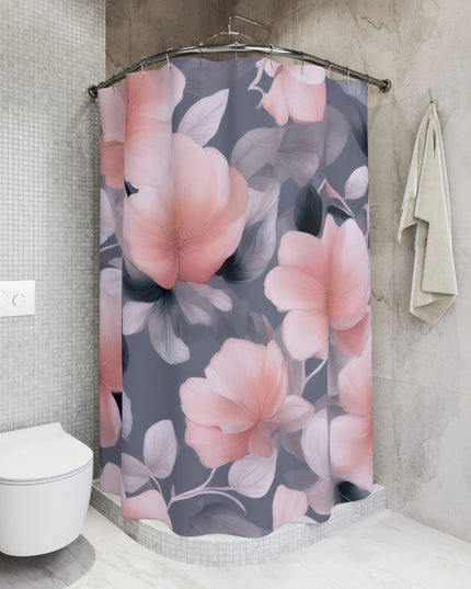 Peach and Blue Gray Floral Bunch Shower Curtains, 71" x 74"