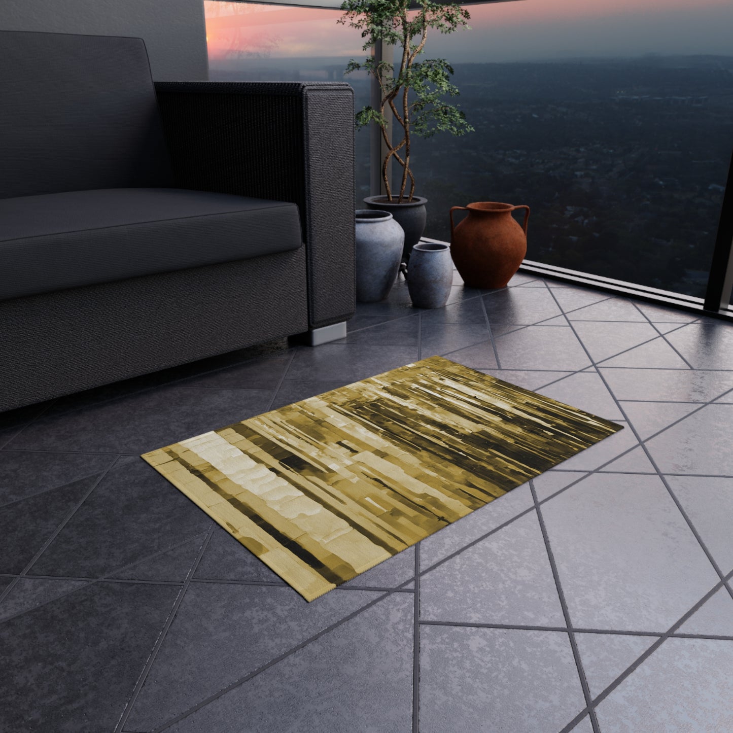 Striped Light Brown Outdoor Rug, 24" x 36"
