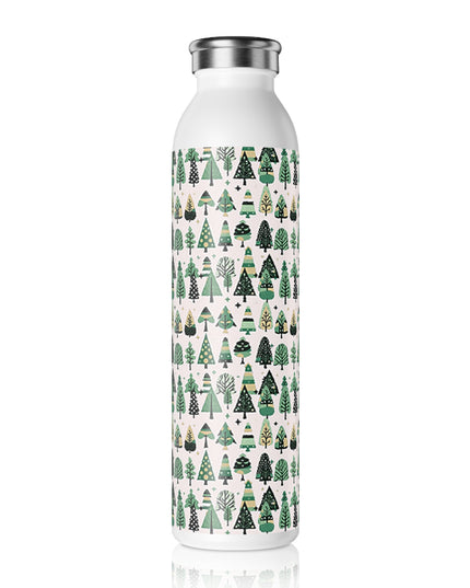 Mini Vintage Green Trees Slim Water Bottle, 20 oz White