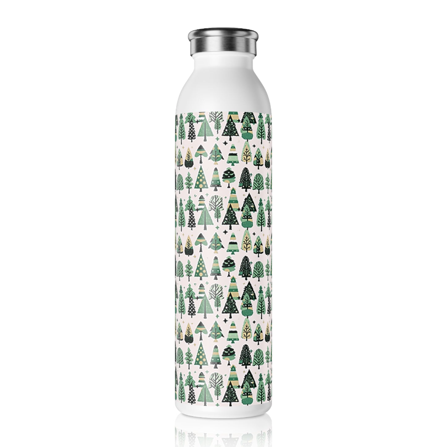 Mini Vintage Green Trees Fade Slim Water Bottle, 20 oz White
