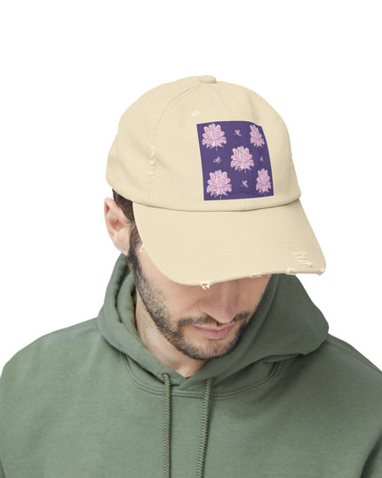 Magenta Floral Butterflies Unisex Distressed Cap