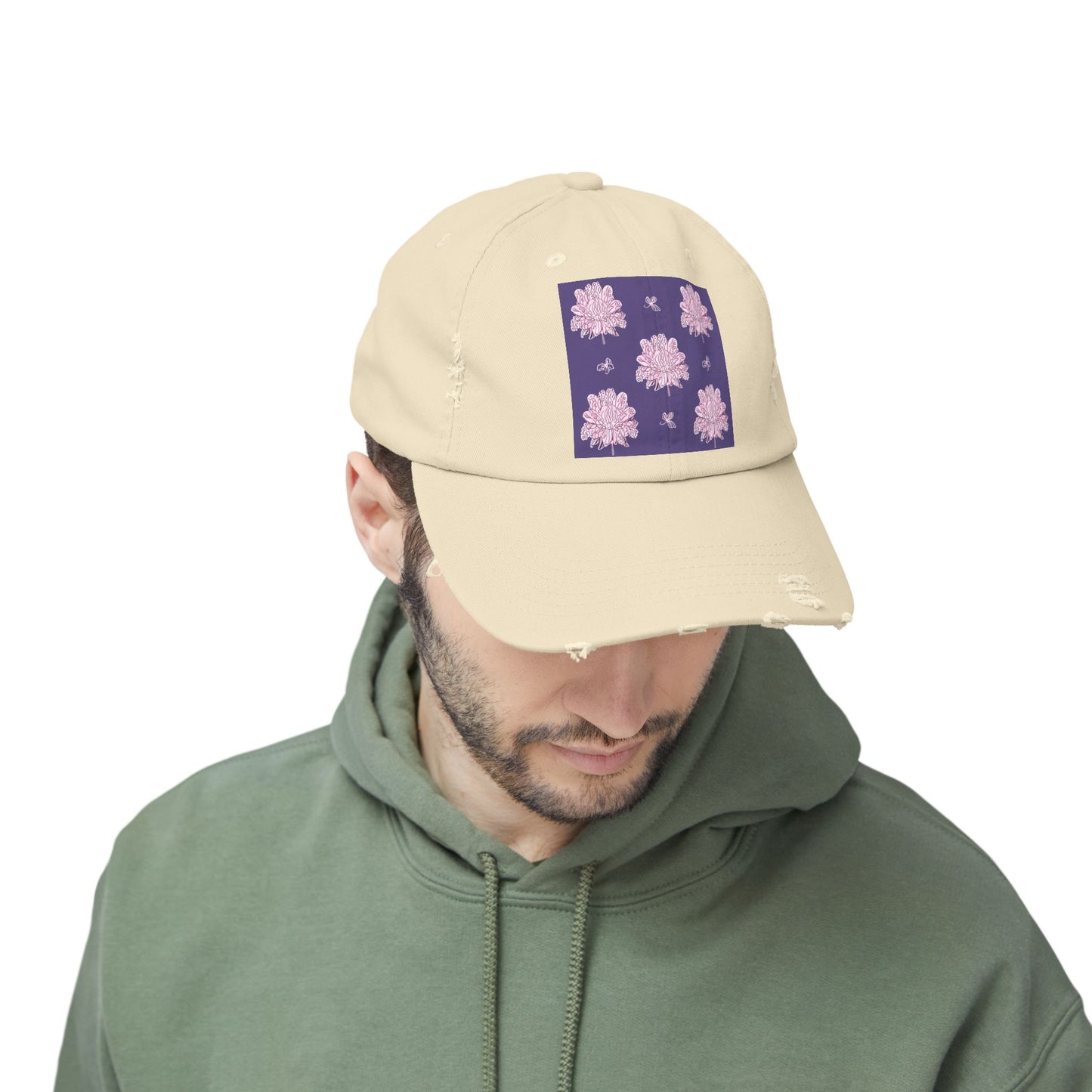 Magenta Floral Butterflies Unisex Distressed Cap