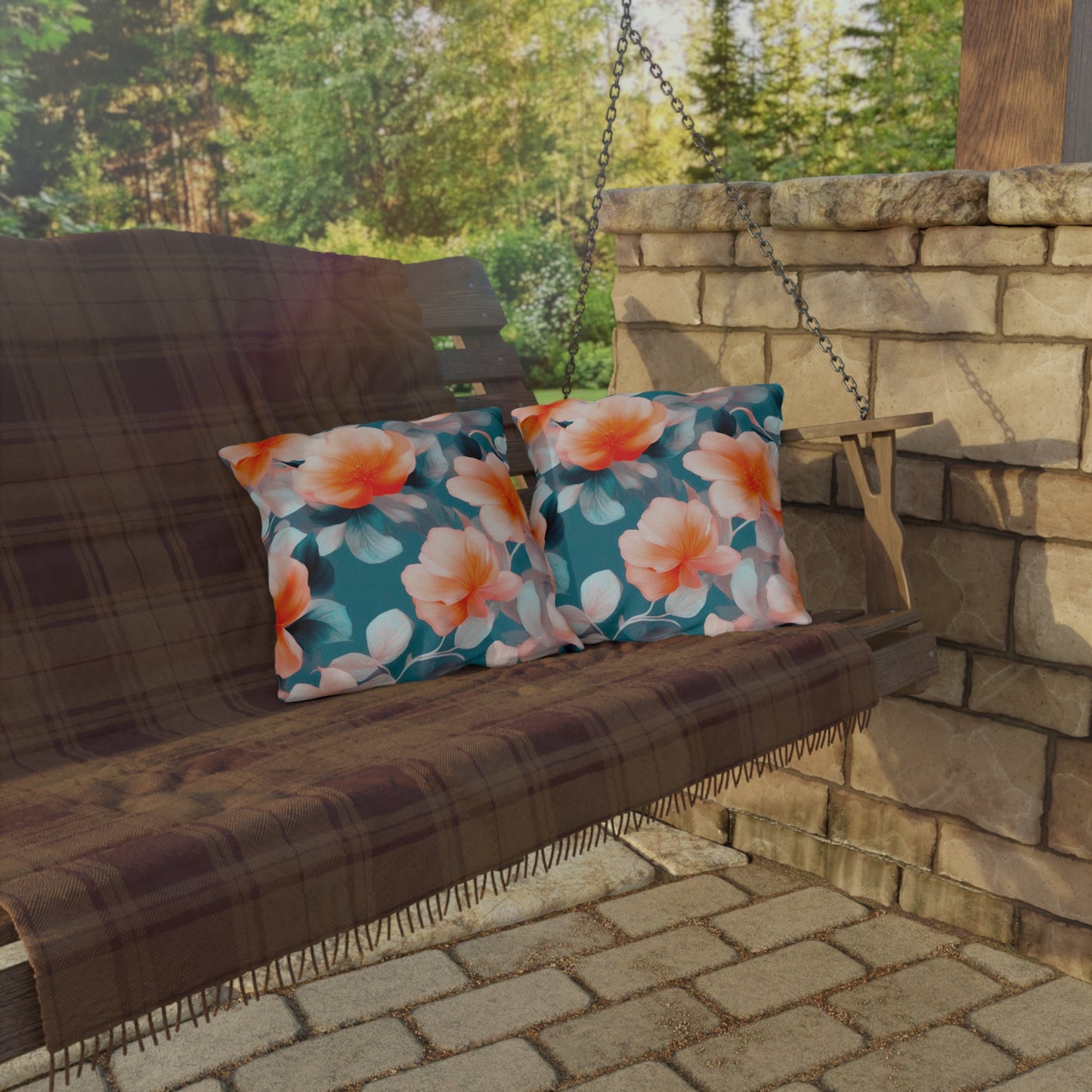 Orange Blossom Floral Bunch Outdoor Pillow, 16" x 16"