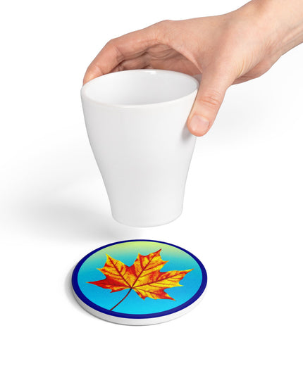 Alpha Maple Leaf 4" x 4" Round Ceramic Coaster